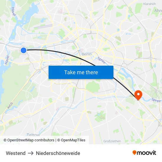 Westend to Niederschöneweide map