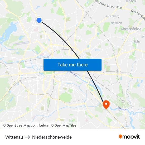 Wittenau to Niederschöneweide map