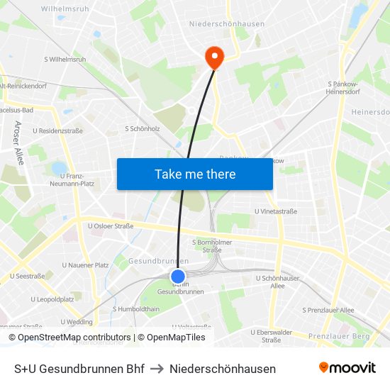 S+U Gesundbrunnen Bhf to Niederschönhausen map