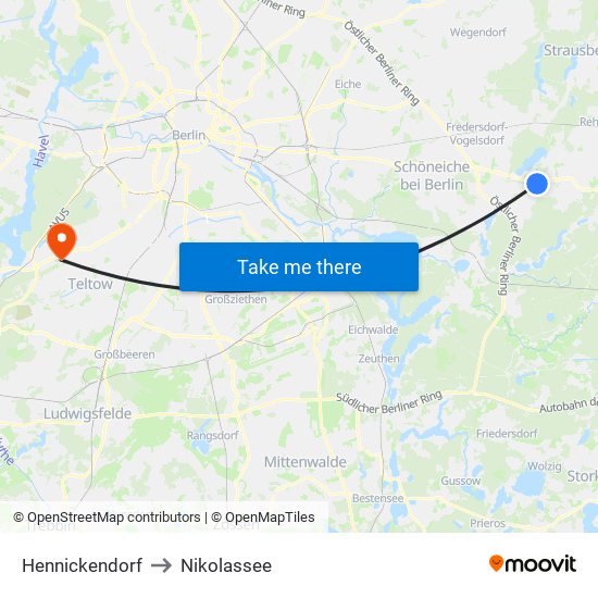 Hennickendorf to Nikolassee map