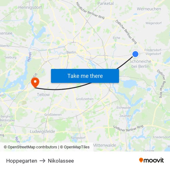 Hoppegarten to Nikolassee map