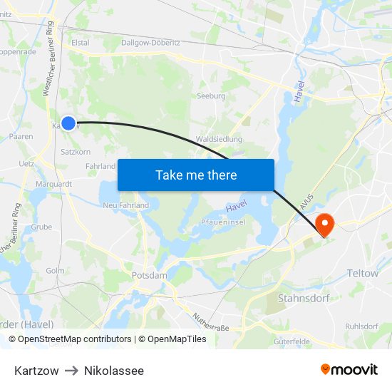 Kartzow to Nikolassee map