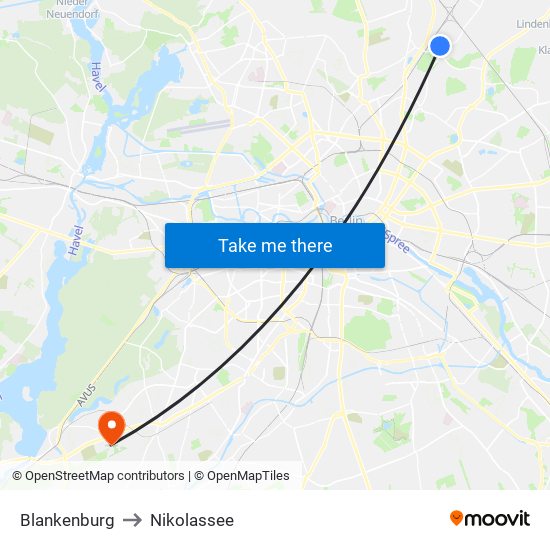 Blankenburg to Nikolassee map
