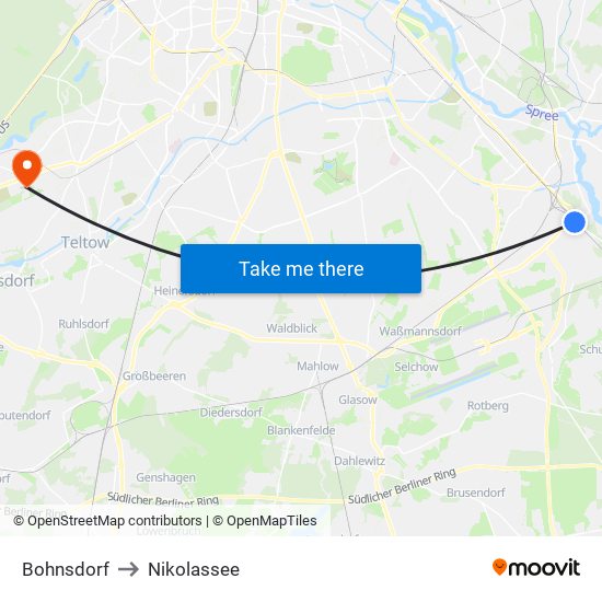Bohnsdorf to Nikolassee map