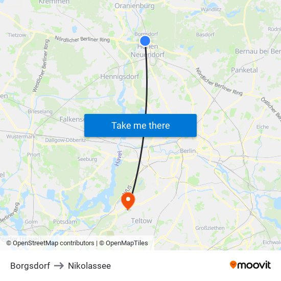 Borgsdorf to Nikolassee map