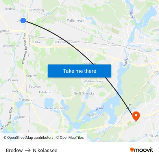 Bredow to Nikolassee map