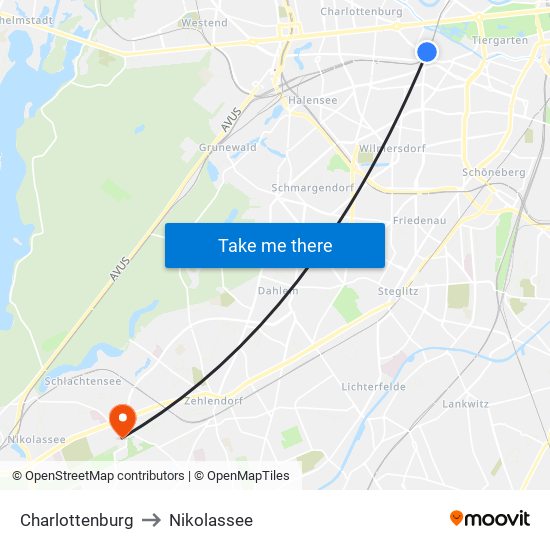 Charlottenburg to Nikolassee map