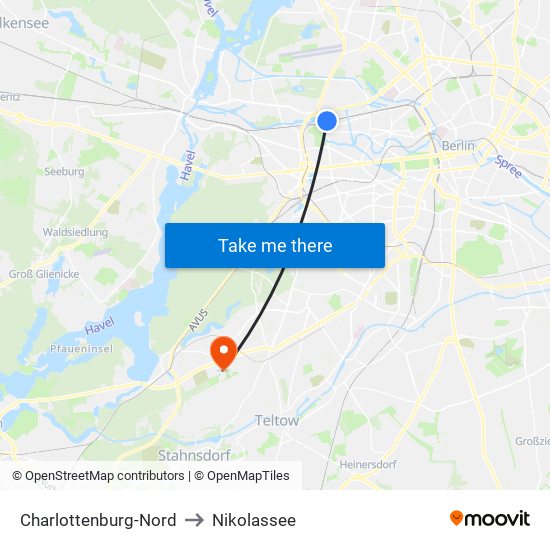 Charlottenburg-Nord to Nikolassee map