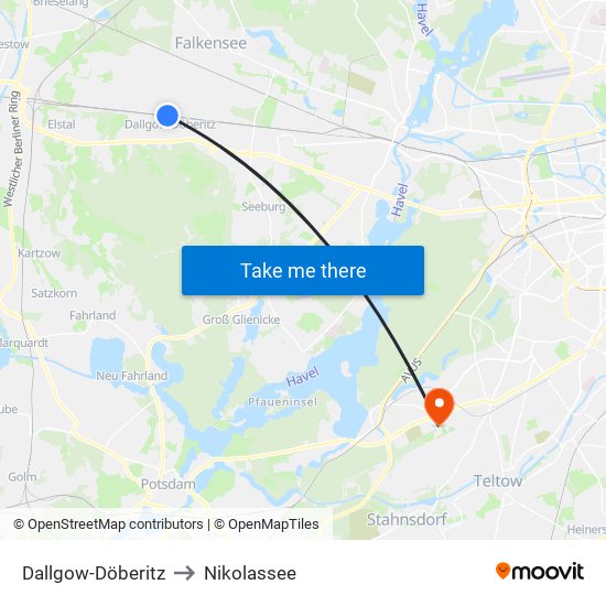 Dallgow-Döberitz to Nikolassee map