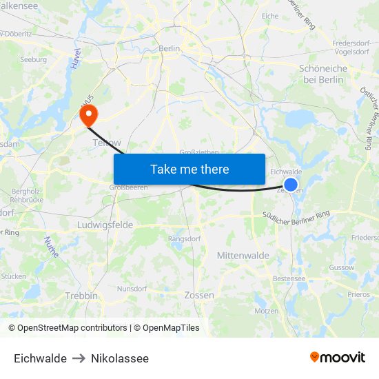 Eichwalde to Nikolassee map