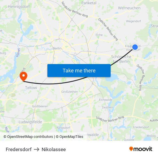 Fredersdorf to Nikolassee map