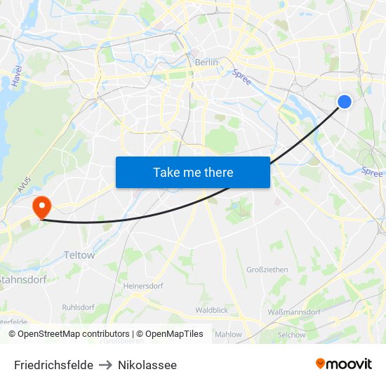 Friedrichsfelde to Nikolassee map