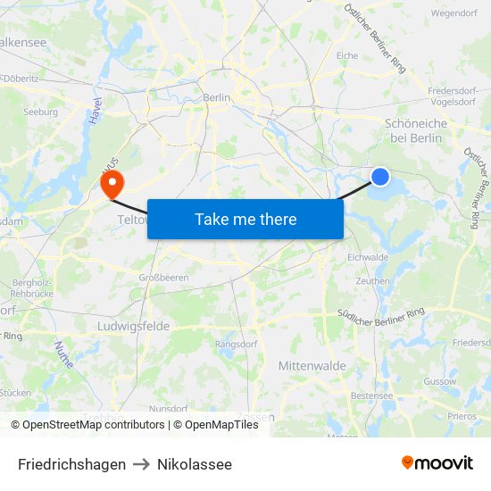 Friedrichshagen to Nikolassee map