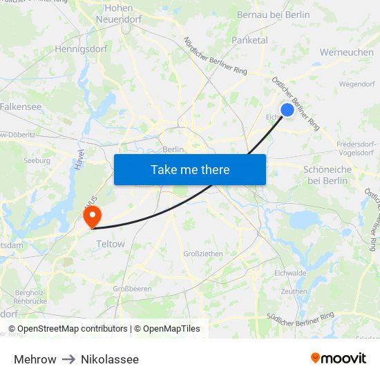 Mehrow to Nikolassee map