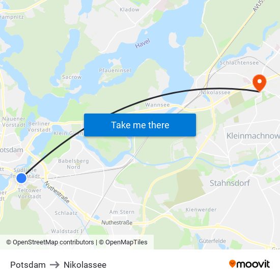Potsdam to Nikolassee map