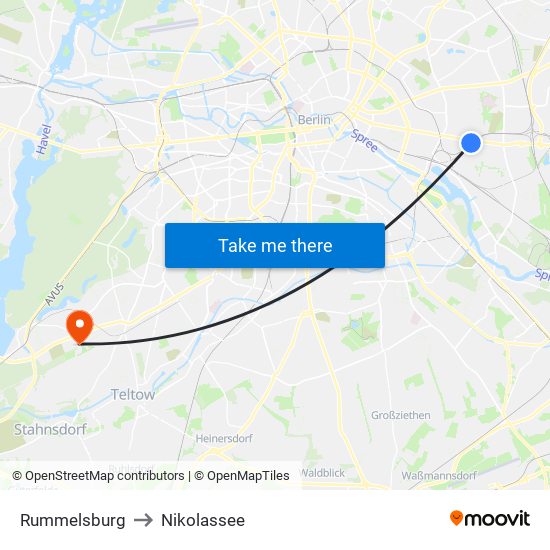 Rummelsburg to Nikolassee map