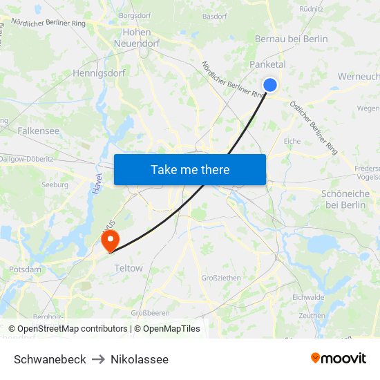 Schwanebeck to Nikolassee map