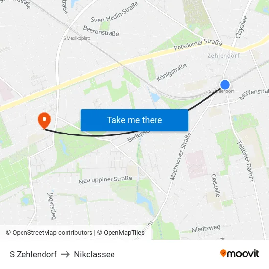 S Zehlendorf to Nikolassee map