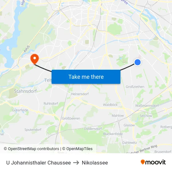 U Johannisthaler Chaussee to Nikolassee map