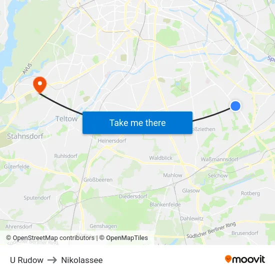 U Rudow to Nikolassee map
