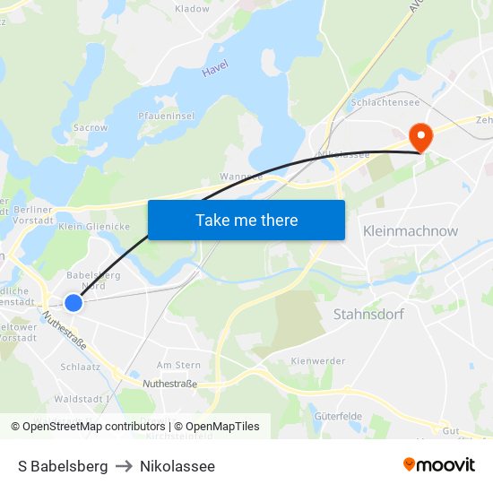 S Babelsberg to Nikolassee map