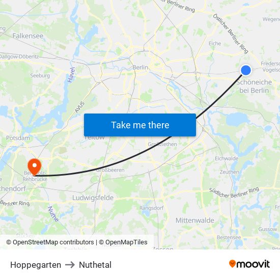 Hoppegarten to Nuthetal map