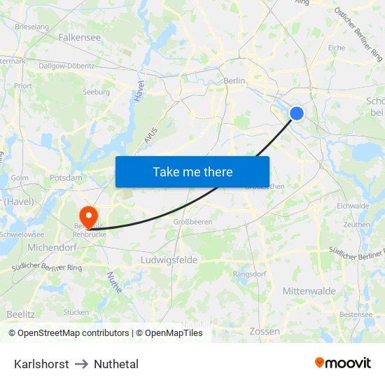 Karlshorst to Nuthetal map
