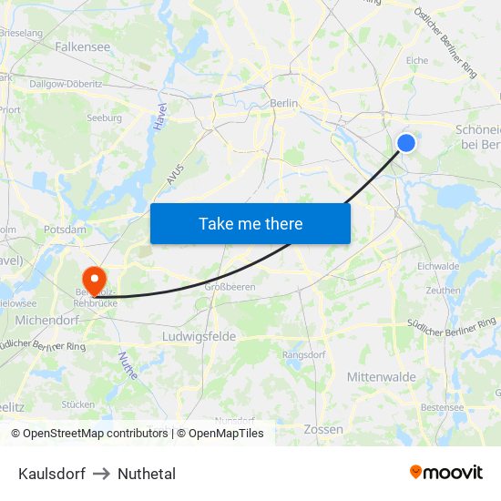 Kaulsdorf to Nuthetal map