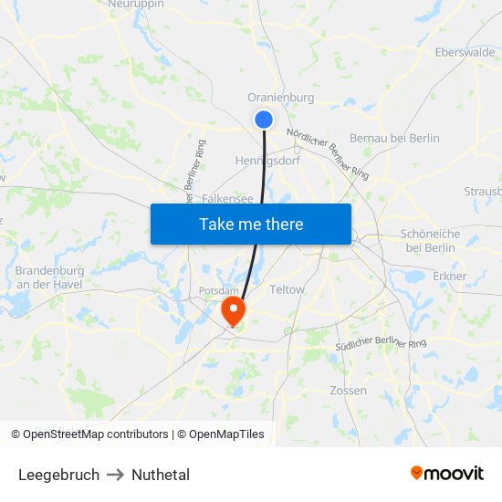 Leegebruch to Nuthetal map