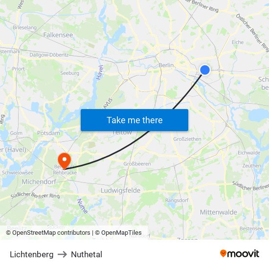 Lichtenberg to Nuthetal map