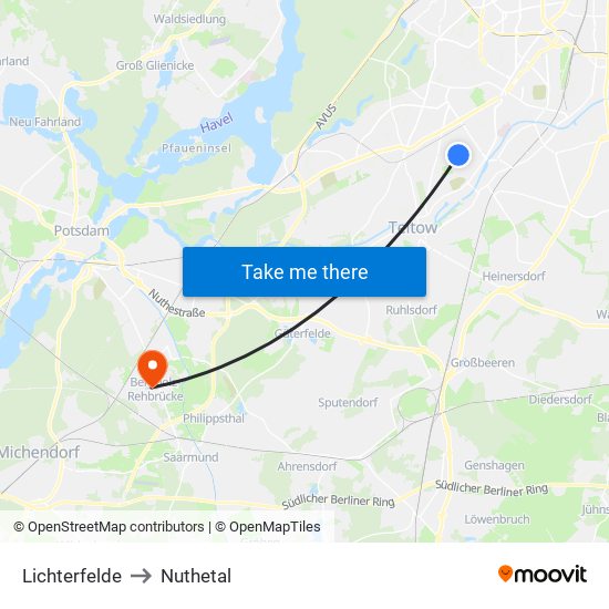 Lichterfelde to Nuthetal map