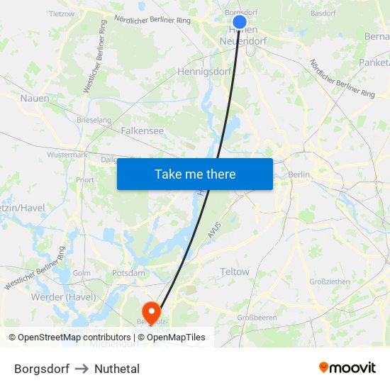 Borgsdorf to Nuthetal map
