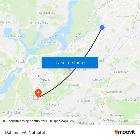 Dahlem to Nuthetal map