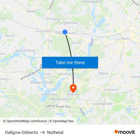 Dallgow-Döberitz to Nuthetal map