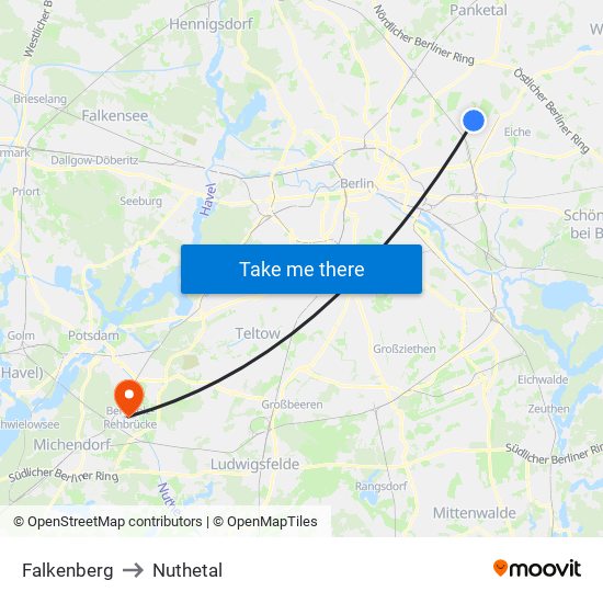Falkenberg to Nuthetal map