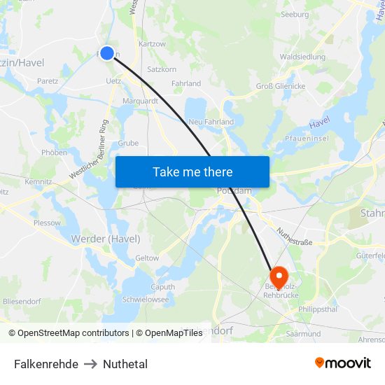 Falkenrehde to Nuthetal map