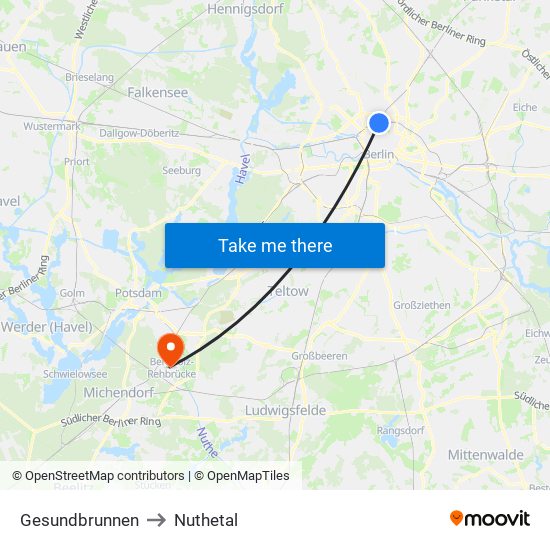 Gesundbrunnen to Nuthetal map