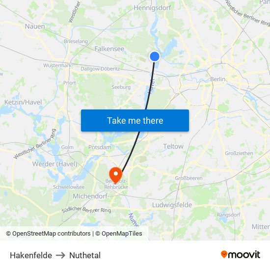 Hakenfelde to Nuthetal map