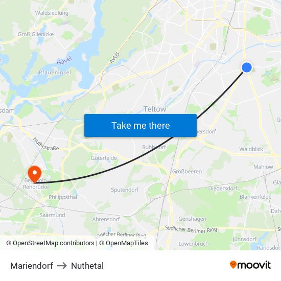 Mariendorf to Nuthetal map