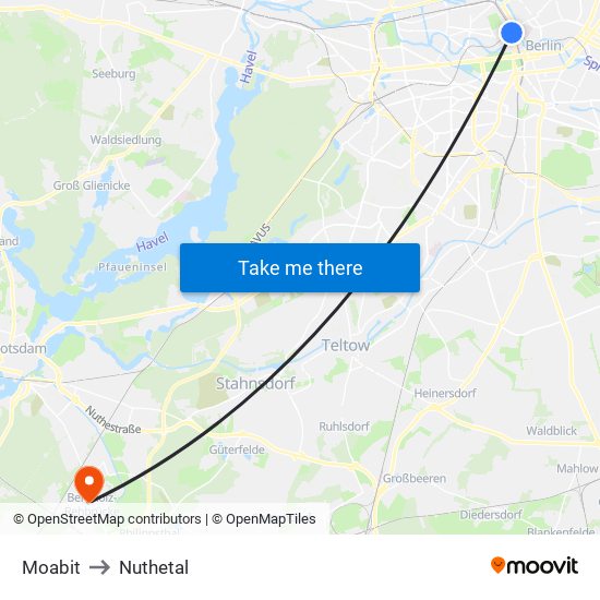 Moabit to Nuthetal map