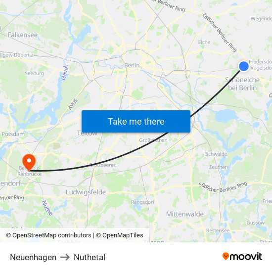 Neuenhagen to Nuthetal map