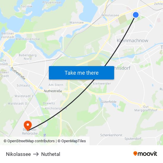 Nikolassee to Nuthetal map