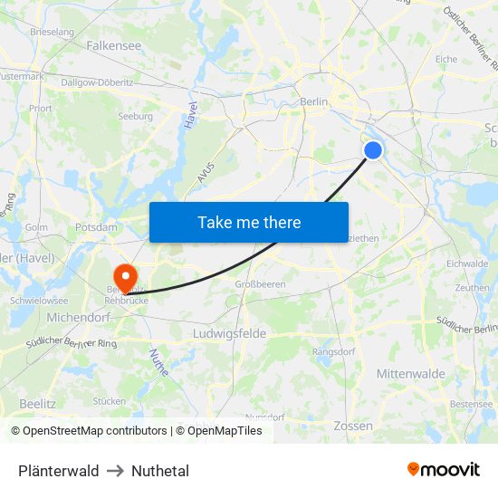 Plänterwald to Nuthetal map