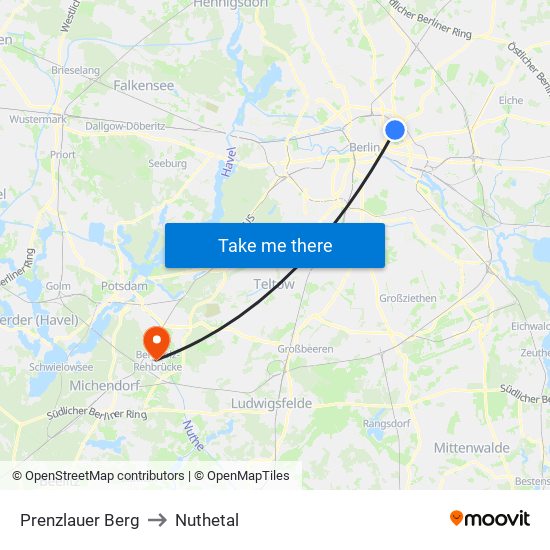 Prenzlauer Berg to Nuthetal map
