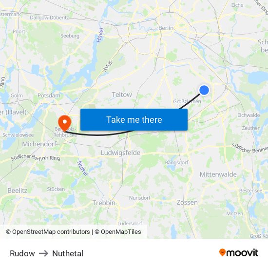 Rudow to Nuthetal map