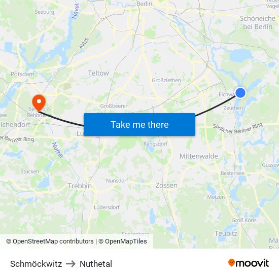 Schmöckwitz to Nuthetal map