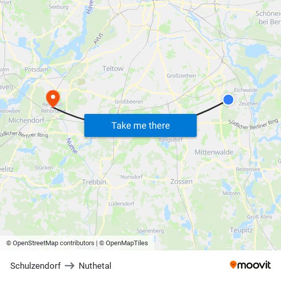 Schulzendorf to Nuthetal map