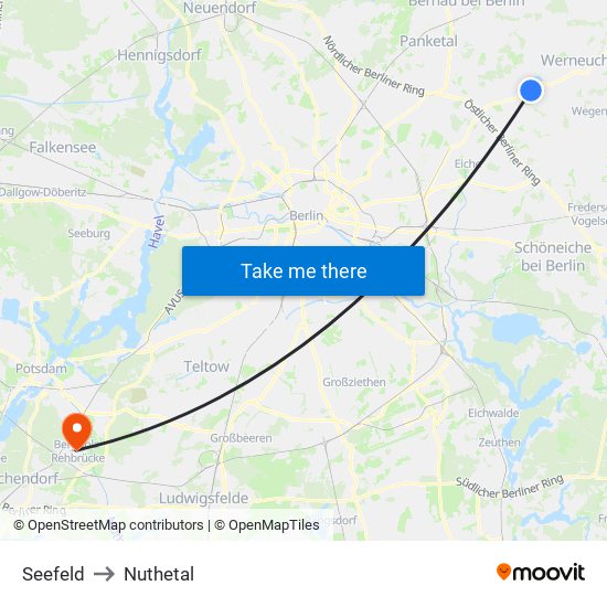 Seefeld to Nuthetal map