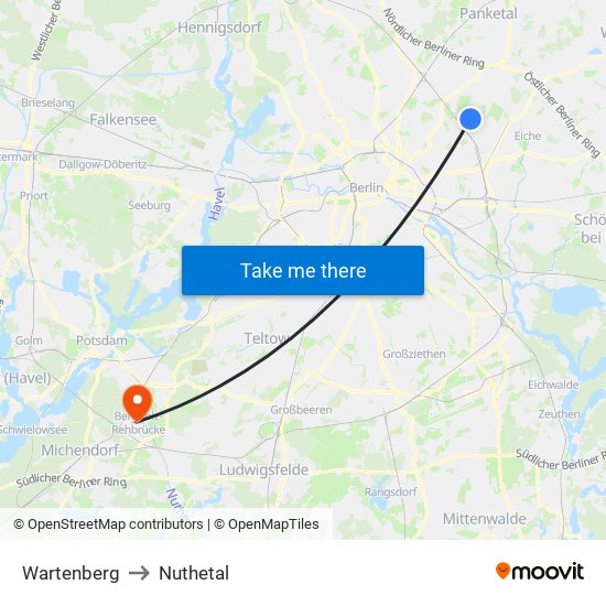 Wartenberg to Nuthetal map