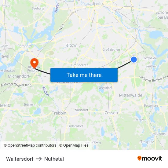 Waltersdorf to Nuthetal map